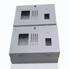 Precision-engineered metal panel boxes with component cutouts and lockable enclosures for industrial applications.