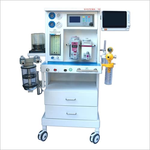 Fabricated sheet metal anaesthesia workstation with integrated controls and medical gas systems.