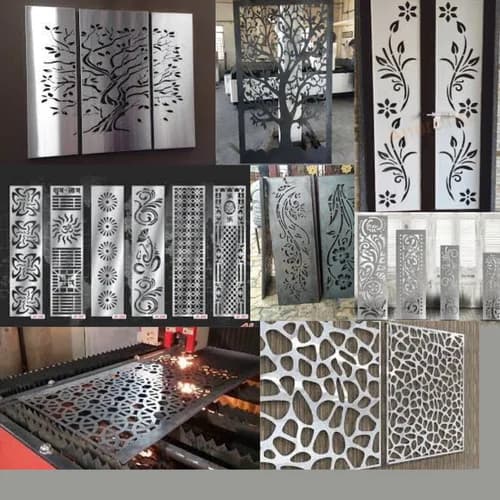 Laser-cut decorative metal panels for interior and architectural applications.